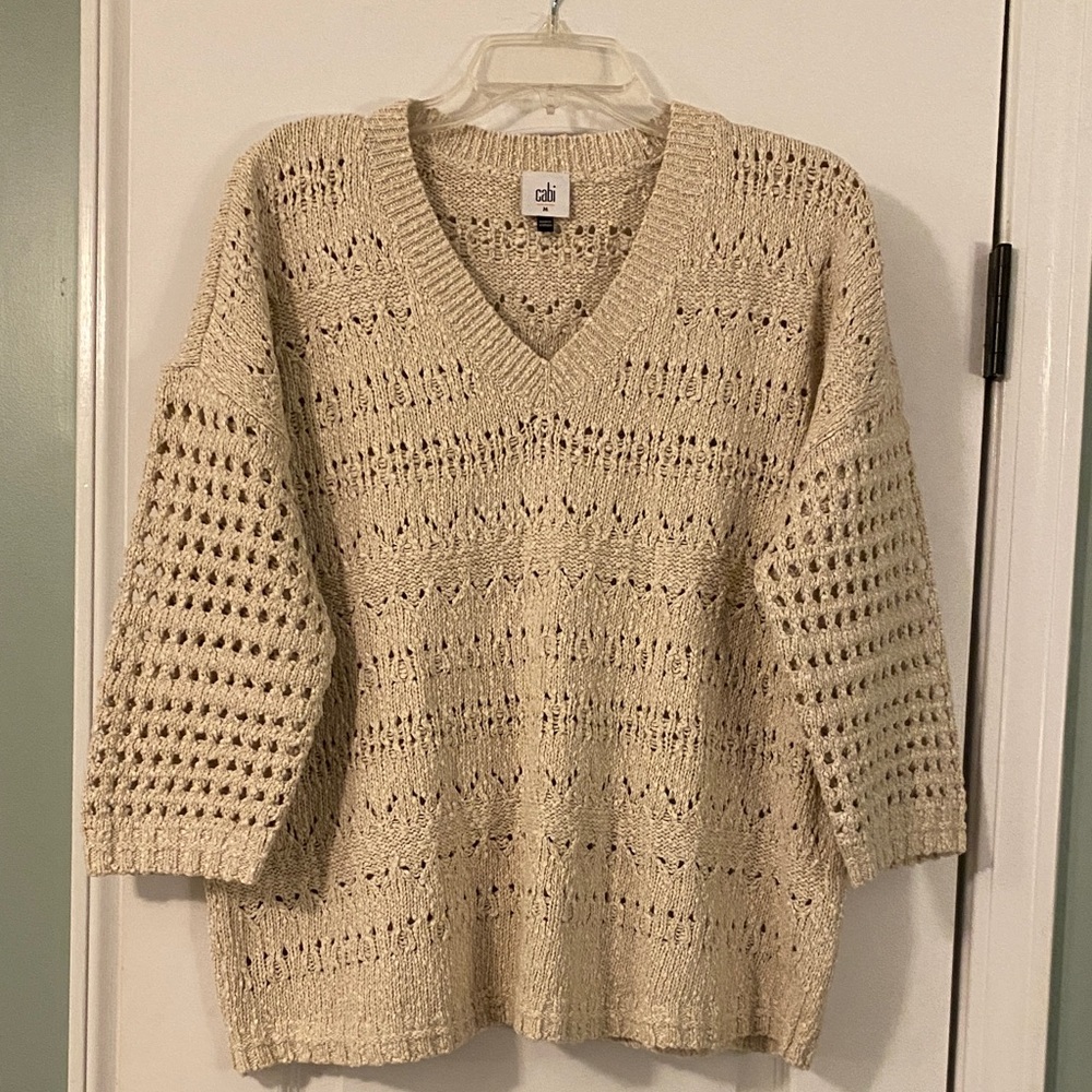 CAbi V-Neck Sweater in Beige